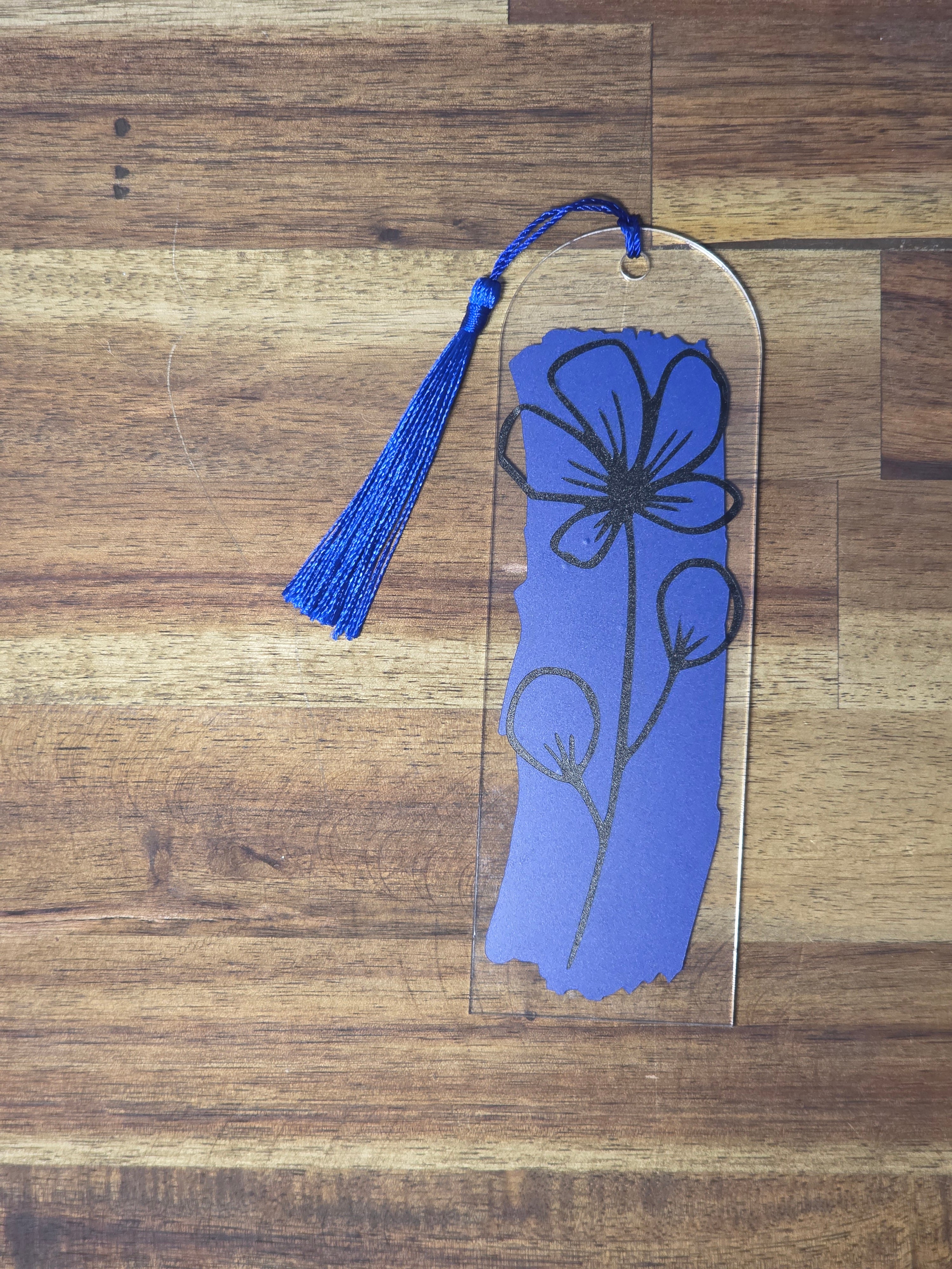 Bookmark - Blue Background Black Flower